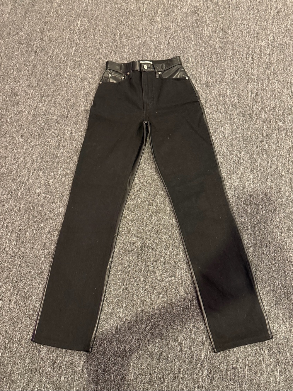 Abercrombie & Fitch Half Denim Half Vegan Leather Pants Size 25 Black Ultra High